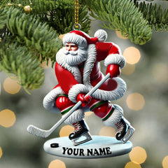 Maxcorners Custom Name Hockey Santa Ornament, Hockey Lover Christmas Gift 2D Flat LM2211