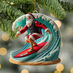 Maxcorners Custom Name Santa Surfing Ornament, Christmas Gift Decoration 2D Flat LM2111