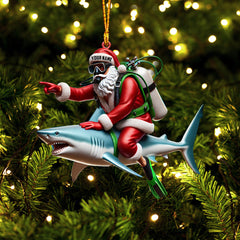 Maxcorners Santa Diver Riding Shark Christmas Ornament, Personalized Ornament 2D Flat LM2111