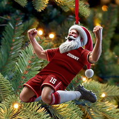 Maxcorners Custom Name and Number Soccer Santa Ornament, Soccer Christmas Gift 2D Flat LM2211