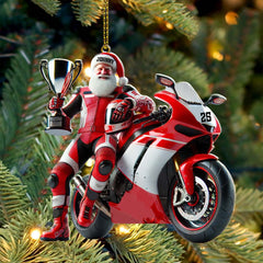 Maxcorners Custom Name and Number Santa Motorbike Ornament, Santa Christmas Gift 2D Flat LM2111