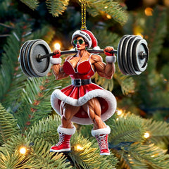 Maxcorners Custom Name Woman Gym Work Out Santa Ornament, Christmas Gift Decor 2D Flat LM2111