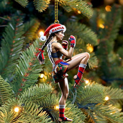 Maxcorners Custom Name Muay Thai Woman Ornament, Muay Thai Christmas Gift 2D Flat LM2111
