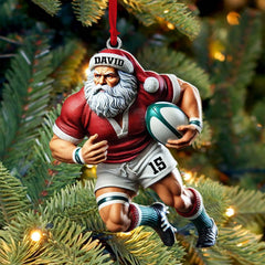 Maxcorners Custom Name Rugby Football Santa Ornament, Rugby Football Lover Christmas Gift 2D Flat LM2211
