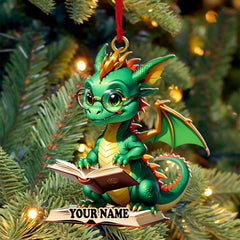 Maxcorners Custom Name Dragon Reading Books Ornament, Christmas Gift for Book Lover 2D Flat LM2211