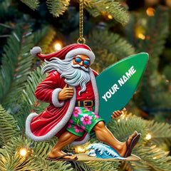 Maxcorners Custom Name Santa Surfing Ornament, Santa Christmas Gift 2D Flat LM2111