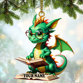 Maxcorners Custom Name Dragon Reading Books Ornament, Christmas Gift for Book Lover 2D Flat LM2211