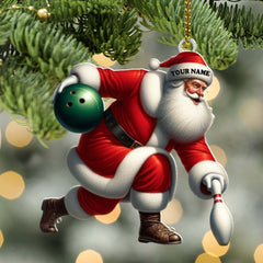 Maxcorners Custom Name Bowling Santa Ornament, Bowling Lover Christmas Gift 2D Flat LM2211