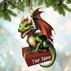 Maxcorners Custom Name Dragon Ornament, Christmas Gift for Dragon Lover 2D Flat LM2211