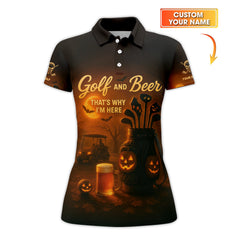Maxcorners Halloween Golf Shirt, Golf and Beer That's Why I'm Here Shirt Withc Custom Name, Men Golf Gift, Crazy Golf Shirt For Golfer
