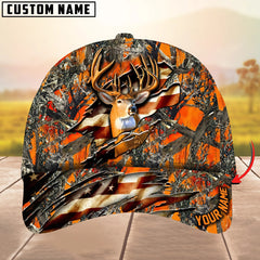 Maxcorners Deer Hunting Eternity Cracked Flag Multicolor Personalized Name 3D Cap