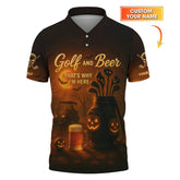 Maxcorners Halloween Golf Shirt, Golf and Beer That's Why I'm Here Shirt Withc Custom Name, Men Golf Gift, Crazy Golf Shirt For Golfer