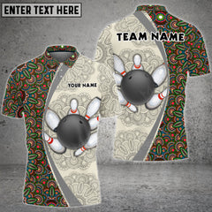 Maxcorners Bowling And Pins Mandala Pattern Multicolor Option Customized Name 3D Shirt