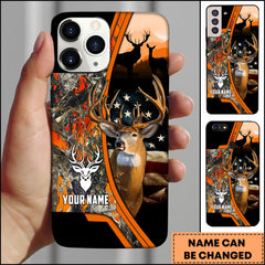 Maxcorners Hunting Phone Case Whitetail Deer Camo Forest USA Flag Art Personalized Name Phone Case| Orange
