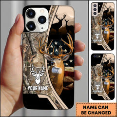 Maxcorners Hunting Phone Case Whitetail Deer Camo Forest USA Flag Art Personalized Name Phone Case| Grass Brown