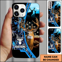 Maxcorners Hunting Phone Case Whitetail Deer Camo Forest USA Flag Art Personalized Name Phone Case| Blue