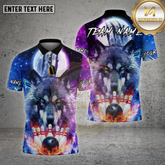 Maxcorners Wolf Bowling Shirt Moonlight Galaxy Wolf Multioptions Personalized Name, Team Name Unisex 3D Shirt (4 Colors)