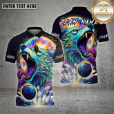 Maxcorners Wolf Bowling Shirt Neon Cosmic Wolf Multioptions Personalized Name, Team Name Unisex 3D Shirt (4 Colors)