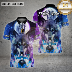 Maxcorners Wolf Bowling Shirt Moonlight Galaxy Wolf Multioptions Personalized Name, Team Name Unisex 3D Shirt (4 Colors)