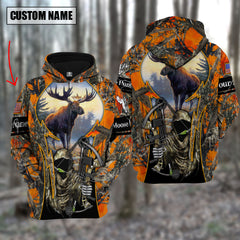 Maxcorners Custom Name Personalized Moose Hunting Orange Camo Shirt 3D All Over Printed Clothes
