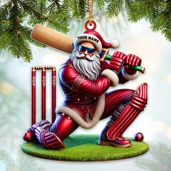 Maxcorners Custom Name Cricket Ball Santa Ornament, Cricket Ball Lover Christmas Gift 2D Flat LM2211