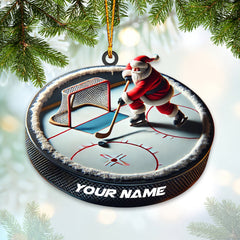 Maxcorners Custom Name Santa Hockey Ornament, Hockey Lover Christmas Gift 2D Flat LM2111
