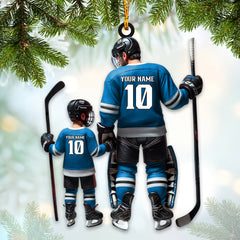 Maxcorners Custom Name and Number Dad and Son Ice Hockey Ornament, Christmas Gift Decoration 2D Flat LM2111