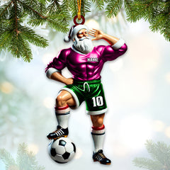 Maxcorners Custom Name and Number Santa Soccer Ornament, Christmas Gift Decoration 2D Flat LM2111