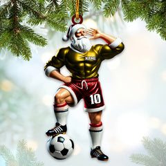 Maxcorners Custom Name and Number Santa Soccer Ornament, Christmas Gift Decoration 2D Flat LM2111