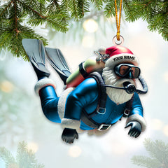 Maxcorners Custom Name Diving Santa Ornament, Dive Lover Christmas Gift 2D Flat LM2111 | Blue