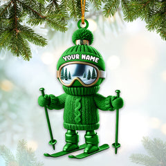 Maxcorners Custom Name Skiing Ornament, Santa Christmas Gift Decoration 2D Flat LM2111