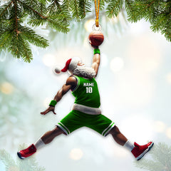 Maxcorners Custom Name and Number Santa Basketball Ornament, Basketball Christmas Gift 2D Flat LM2111