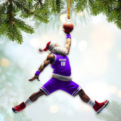 Maxcorners Custom Name and Number Santa Basketball Ornament, Basketball Christmas Gift 2D Flat LM2111