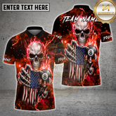 Maxcorners Billiard Shirt Skull American Flag 8 Ball Dark Lightning Multicolor Options Personalized Name, Team Name 3D Shirt (4 Colors)
