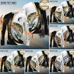 Maxcorners Freshwater Fishing Gold Black Dynamic Jump Personalized Name, Team Name 3D Long Sleeve Shirt