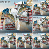 Maxcorners Freshwater Fishing USA Flag Dynamic Splash Personalized Name, Team Name 3D Long Sleeve Shirt