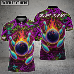 Maxcorners Bowling Shirt Neon Graffiti Bowling Flame Multioptions Personalized Name, Team Name Unisex 3D Shirt (4 Colors)