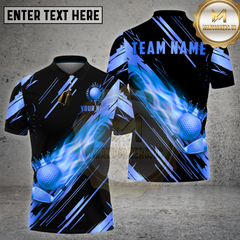 Maxcorners Golf Black Gold Flaming Crown Ball Luxury Style Multi Options Personalized Name, Team Name 3D Shirt