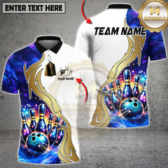 Maxcorners Bowling Galaxy Strike Gold Flame Premium Design Multioptions Personalized Name, Team Name 3D Shirt (4 color)