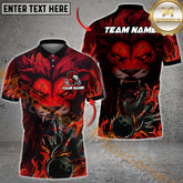 Maxcorners Bowling Lion Flame Fury Multicolor Options Personalized Name, Team Name 3D Shirt (4 Colors)