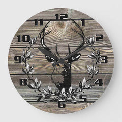 Maxcorners Rustic Deer Laurel leaves Old Wooden Boards Large Clock TU3012