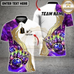 Maxcorners Bowling Galaxy Strike Gold Flame Premium Design Multioptions Personalized Name, Team Name 3D Shirt (4 color)