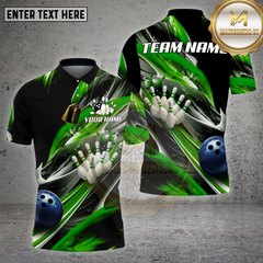 Maxcorners Bowling Shirt – Red Black Swirl Strike Pins & Ball 3D Motion Design – Personalized Name, Team Name 3D Shirt