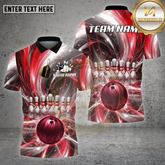 Maxcorners Bowling Shirt – Red Lightning Strike Ball & Pins Explosion 3D Design – Personalized Name, Team Name 3D Shirt