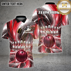 Maxcorners Bowling Shirt β Red Lightning Strike Ball & Pins Explosion 3D Design β Personalized Name, Team Name 3D Shirt