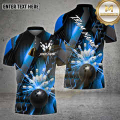 Maxcorners Bowling Shirt – Gold Metallic Pins & Ball Luxury Pattern 3D Design – Personalized Name, Team Name 3D Shirt
