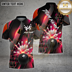Maxcorners Bowling Shirt – Gold Metallic Pins & Ball Luxury Pattern 3D Design – Personalized Name, Team Name 3D Shirt