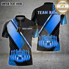 Maxcorners Bowling Shirt β Geometric Gold Black Pattern with Realistic Bowling Ball 3D Design β Personalized Name, Team Name Polo
