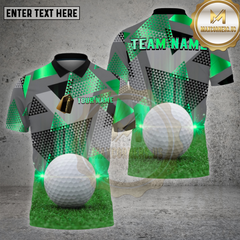 Maxcorners Golf Shirt β Modern Triangle Gold Gray Pattern with Realistic Golf Ball 3D Print β Custom Personalized Name, Team Name Polo