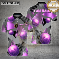 Maxcorners Golf Shirt β Gold Geometric Pattern with 3D Golf Balls β Personalized Name, Team Name Polo